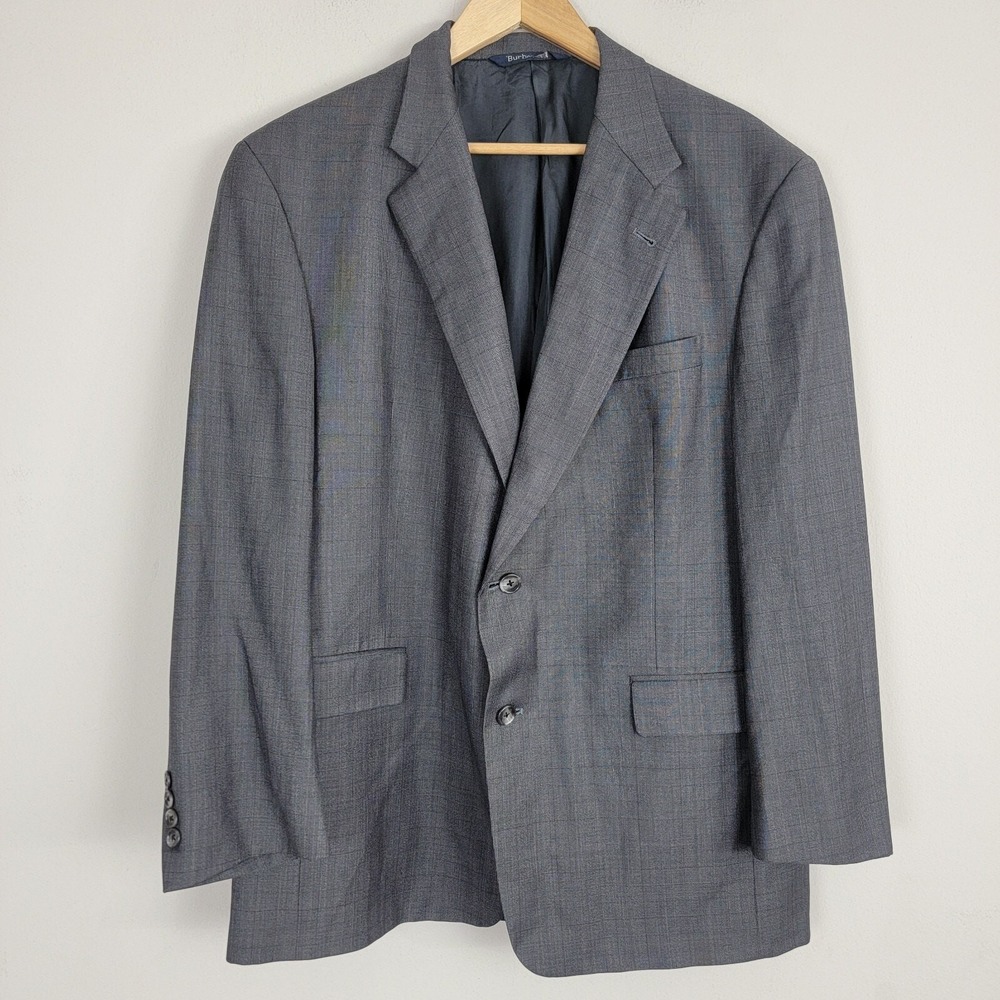 Burberry's Blazer Suit Mens 43R Gray Wool Check Single Breast Notch Long Sleeve